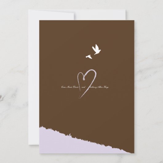 Paarse liefdevogel bruiloft uitnodiging (Achterkant)
