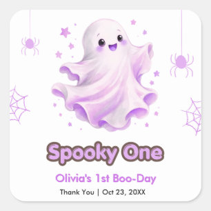 Paarse Lieve Geest SpookyOne Halloween 1e Verjaard Vierkante Sticker
