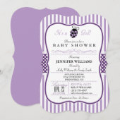 Paarse lieveheersbeestje; Meisje Baby shower uitno Kaart (Voorkant / Achterkant)