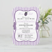 Paarse lieveheersbeestje; Meisje Baby shower uitno Kaart (Staand voorkant)