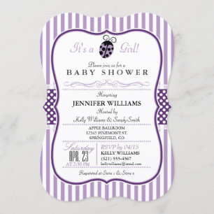 Paarse lieveheersbeestje; Meisje Baby shower uitno Kaart