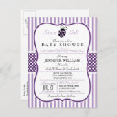 Paarse lieveheersbeestje; Meisje Baby shower uitno Uitnodiging Briefkaart (Voorkant / Achterkant)