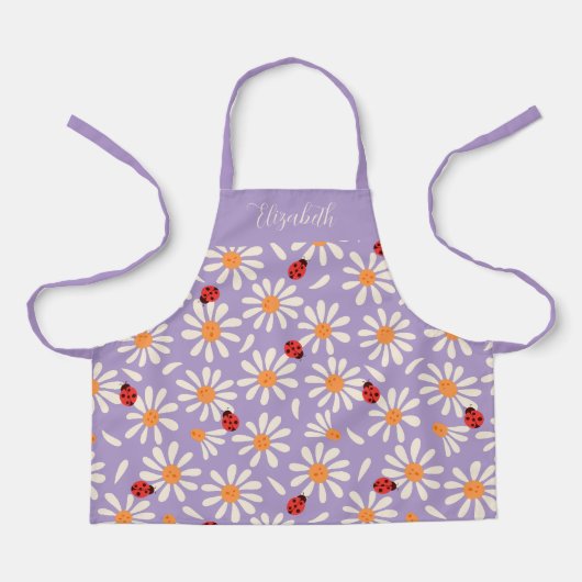 Paarse Lieveheersbeestjes & Madeliefjes Persoonlij Schort (Voorkant)