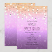 Paarse Lights Sparkle Sweet 16 Uitnodigingen voor (Voorkant / Achterkant)