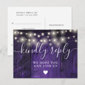 Paarse Lights Wood Song Request RSVP Briefkaart (Voorkant / Achterkant)