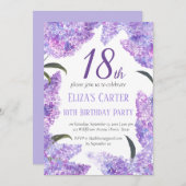 Paarse Lila 18e bloemige elegante verjaardag Kaart (Voorkant / Achterkant)