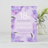 Paarse Lila 18e bloemige elegante verjaardag Kaart (Staand voorkant)