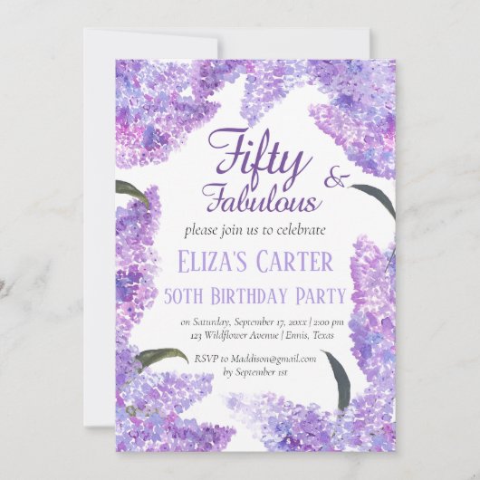 Paarse Lila 50ste Vijftig Botanische Verjaardag Kaart (Voorkant)