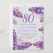 Paarse Lila 80e bloemige elegante verjaardag Kaart (Voorkant)