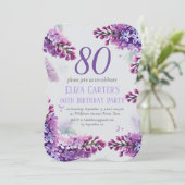 Paarse Lila 80e bloemige elegante verjaardag Kaart (Staand voorkant)