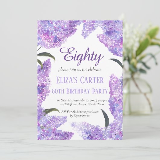 Paarse Lila 80ste zeventig bloemige elegante verja Kaart (Staand voorkant)