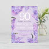 Paarse Lila 90ste bloemrijke elegante verjaardag Kaart (Staand voorkant)