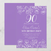 Paarse Lila 90ste negentig bloemenelegante verjaar Kaart (Voorkant / Achterkant)