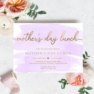 Paarse Lila aquarel gouden Moederdag lunch Kaart