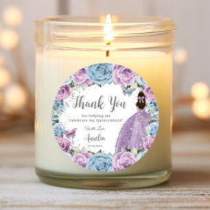 Paarse Lila Baby Blauw Bloemen Jurk Quinceañera Ronde Sticker