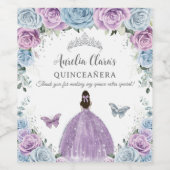 Paarse Lila Baby Blauw Bloemen Quinceañera Sweet 1 Wijn Etiket (Enkel label)