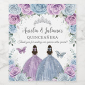 Paarse Lila Baby Blauw Bloemen Twins Quinceañera Wijn Etiket (Enkel label)