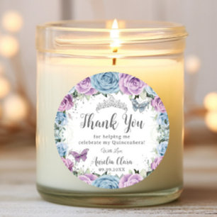Paarse Lila Baby Blauwe Rozen Vlinder Quinceañera Ronde Sticker