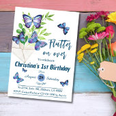 Paarse lila & blauwe vlinder thema 1e verjaardag kaart