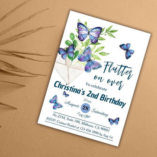 Paarse lila & blauwe vlinder thema 2e verjaardag kaart