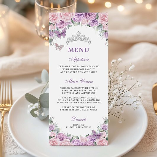 Paarse Lila Bleke Roze Bloemen Quinceañera XV Menu
