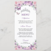 Paarse Lila Bleke Roze Bloemen Quinceañera XV Menu (Voorkant)