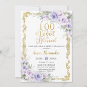  Paarse Lila Bloemen 100ste Verjaardag Geliefd Kaart (Voorkant)