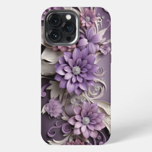 Paarse Lila bloemen 3D iPhone 13 Pro Max Hoesje
