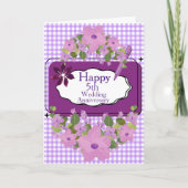 Paarse Lila Bloemen 5e Happy Wedding Jubileum Kaart (Voorkant)