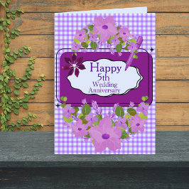 Paarse Lila Bloemen 5e Happy Wedding Jubileum Kaart