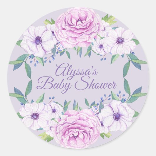 Paarse Lila bloemen Baby shower Sticker (Voorkant)