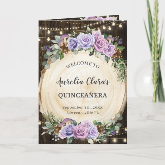 Paarse Lila Bloemen Betoverde Bos Quinceañera Programma (Voorkant)