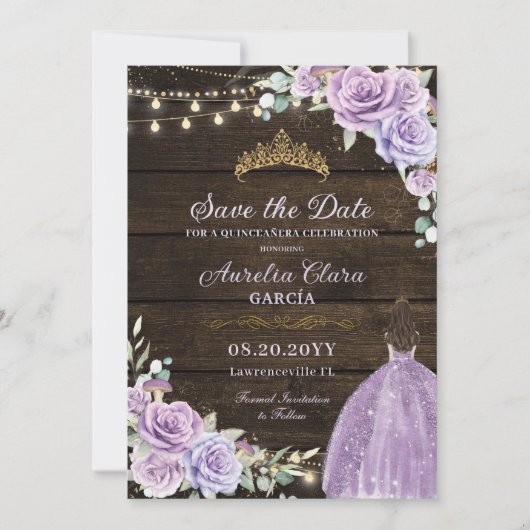 Paarse Lila Bloemen Betoverde Bos Quinceañera Save The Date (Voorkant)