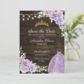 Paarse Lila Bloemen Betoverde Bos Quinceañera Save The Date (Staand voorkant)