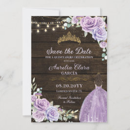 Paarse Lila Bloemen Betoverde Bos Quinceañera Save The Date