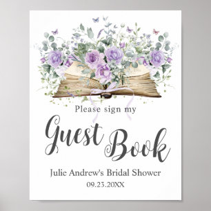 Paarse Lila Bloemen Boek Chapter Bruids Gastboek Poster