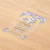 Paarse Lila Bloemen Boek Nieuw Chapter Baby shower Acryl Uitnodigingen (Laagn)