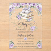 Paarse Lila Bloemen Boek Nieuw Chapter Baby shower Acryl Uitnodigingen (Voorkant)