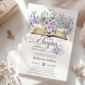 Paarse Lila Bloemen Boek Nieuw Chapter Baby shower Kaart