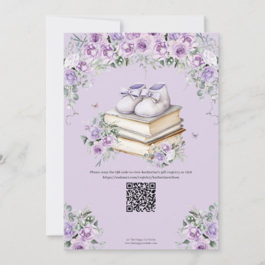 Paarse Lila Bloemen Boek Nieuw Chapter Baby shower Kaart (Achterkant)