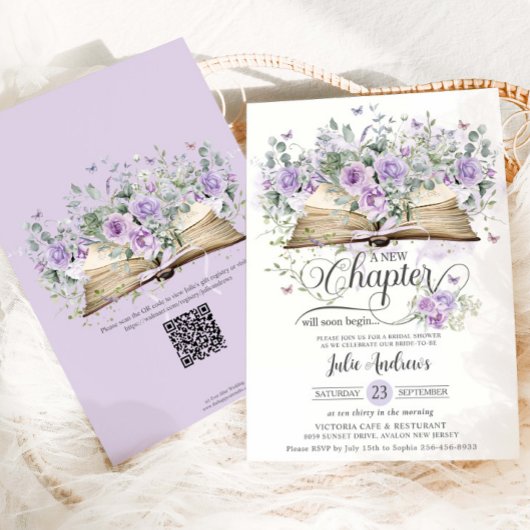 Paarse Lila Bloemen Boek Nieuw Chapter Vrijgezelle Kaart