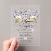 Paarse Lila Bloemen Boek Volgende Chapter Bruids Acryl Uitnodigingen (Insitu (Draagbaar))