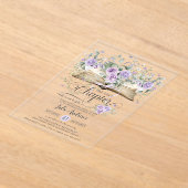 Paarse Lila Bloemen Boek Volgende Chapter Bruids Acryl Uitnodigingen (Laagn)