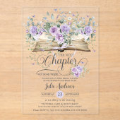 Paarse Lila Bloemen Boek Volgende Chapter Bruids Acryl Uitnodigingen (Voorkant)