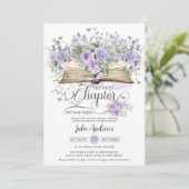 Paarse Lila Bloemen Boek Volgende Chapter Bruids Kaart (Staand voorkant)
