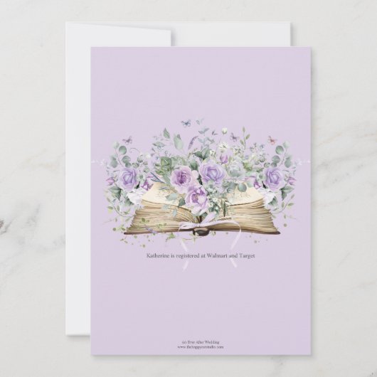 Paarse Lila Bloemen Boek Volgende Chapter Bruids Kaart (Achterkant)