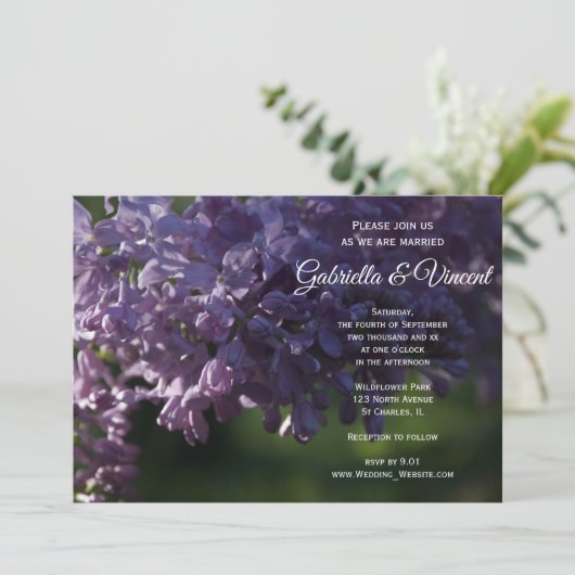 Paarse Lila bloemen bruiloft Kaart (Staand voorkant)