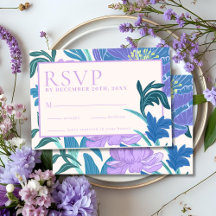 Paarse Lila Bloemen Bruiloft RSVP kaart