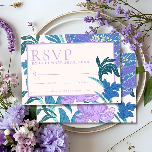 Paarse Lila Bloemen Bruiloft RSVP kaart