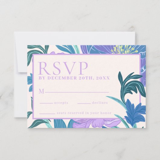 Paarse Lila Bloemen Bruiloft RSVP kaart (Voorkant)